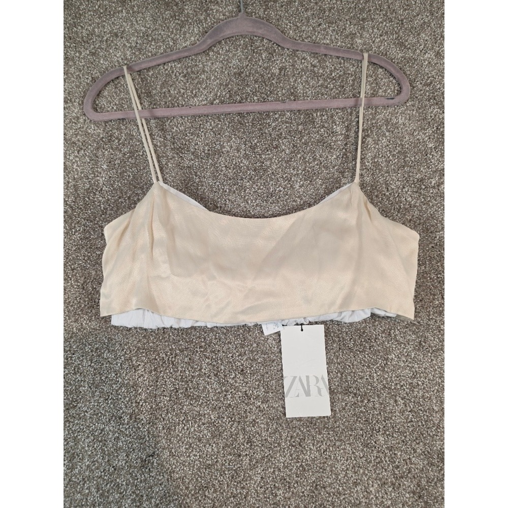 Zara Women Champagne Beige Satin Crop Top Spaghetti Strap Art 3067/011/806 Small